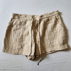 GAP Crinkle Gauze Shorts 100% Cotton Drawstring Lightweight Sandstone Large